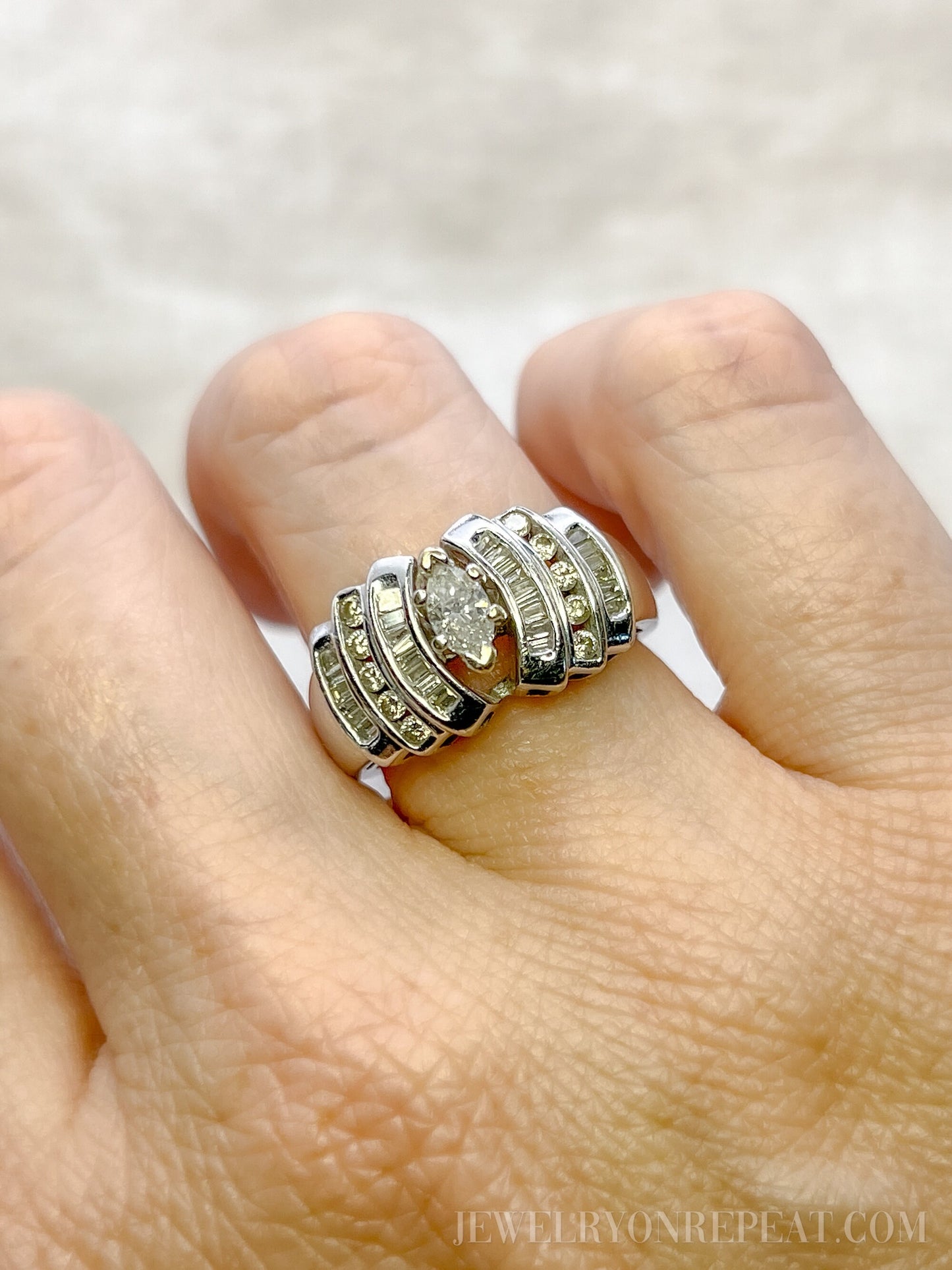 Vintage 1980s Marquise Diamond Engagement Ring, 14k White Gold