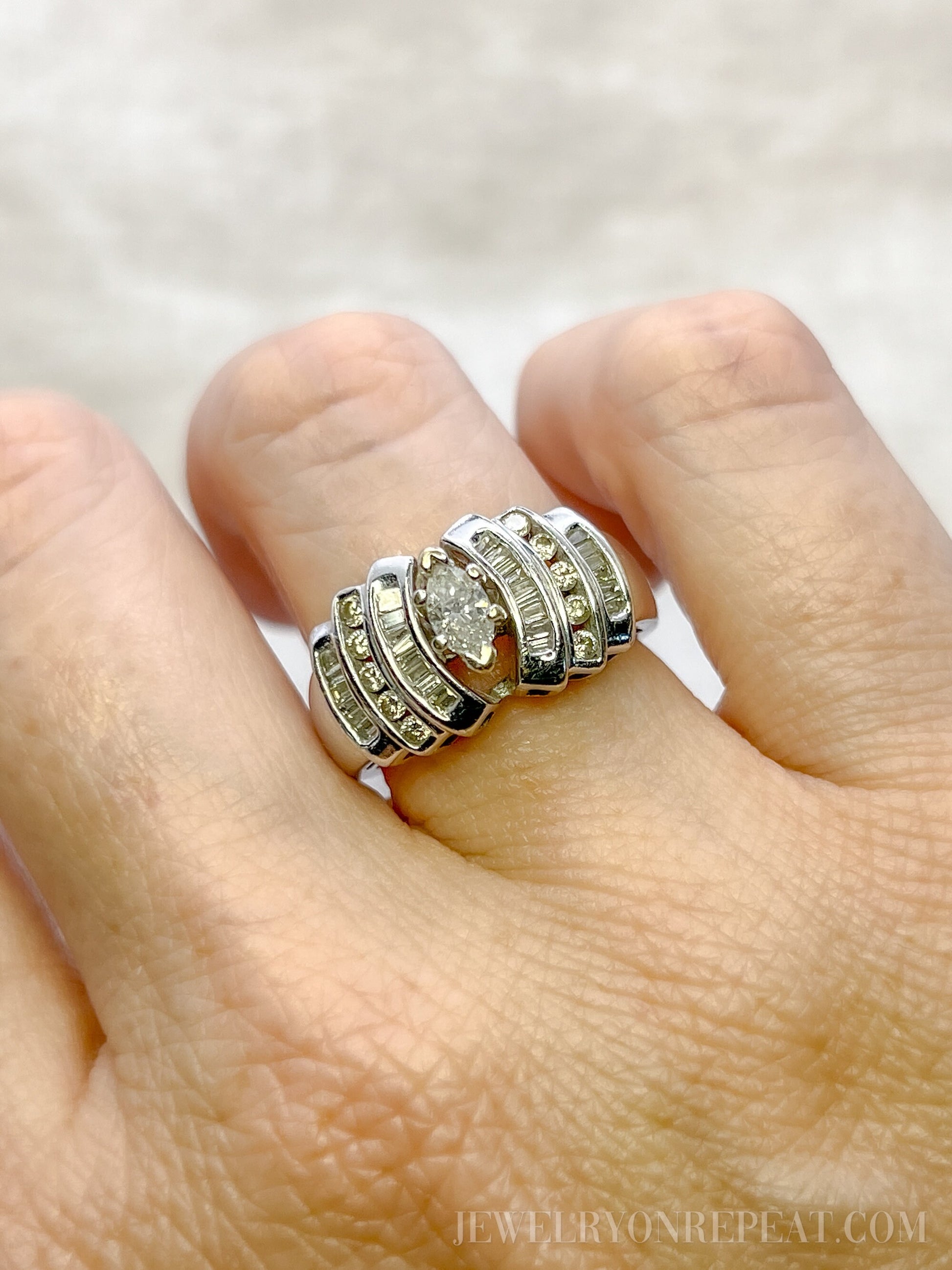 Vintage 1980s Marquise Diamond Engagement Ring, 14k White Gold