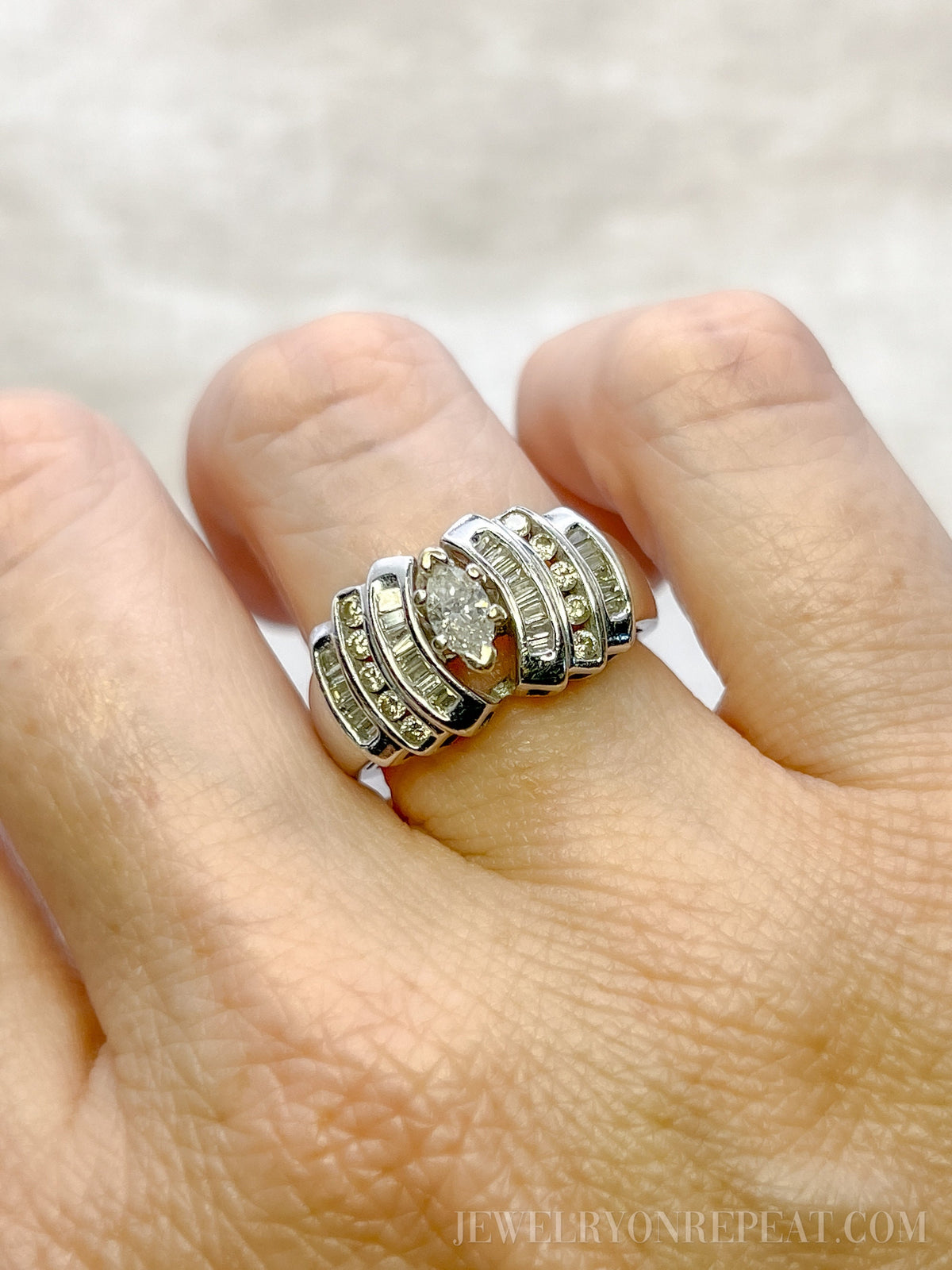 Vintage 1980s Marquise Diamond Engagement Ring, 14k White Gold