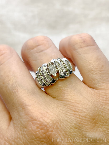 Vintage 1980s Marquise Diamond Engagement Ring, 14k White Gold
