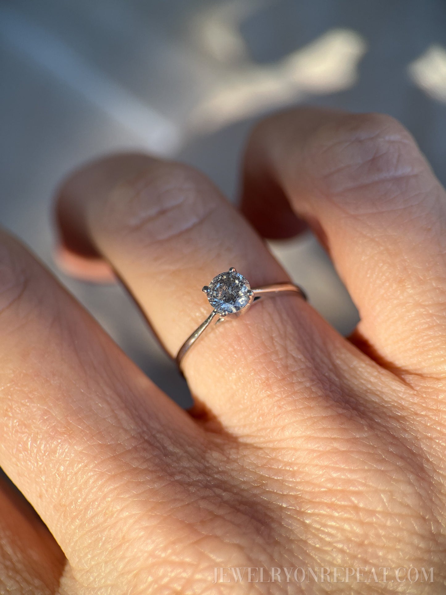 Vintage Natural Diamond Engagement Ring, Round Cut, 10k White Gold, 4-Prong Solitaire Bridal Ring