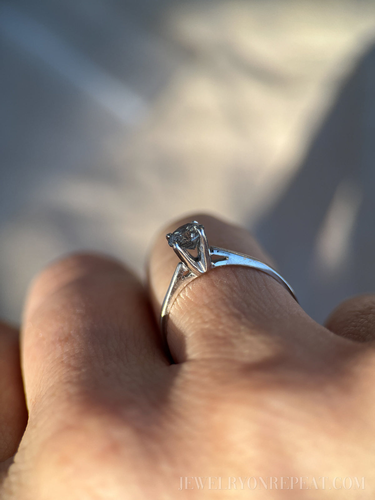 Vintage Natural Diamond Engagement Ring, Round Cut, 10k White Gold, 4-Prong Solitaire Bridal Ring