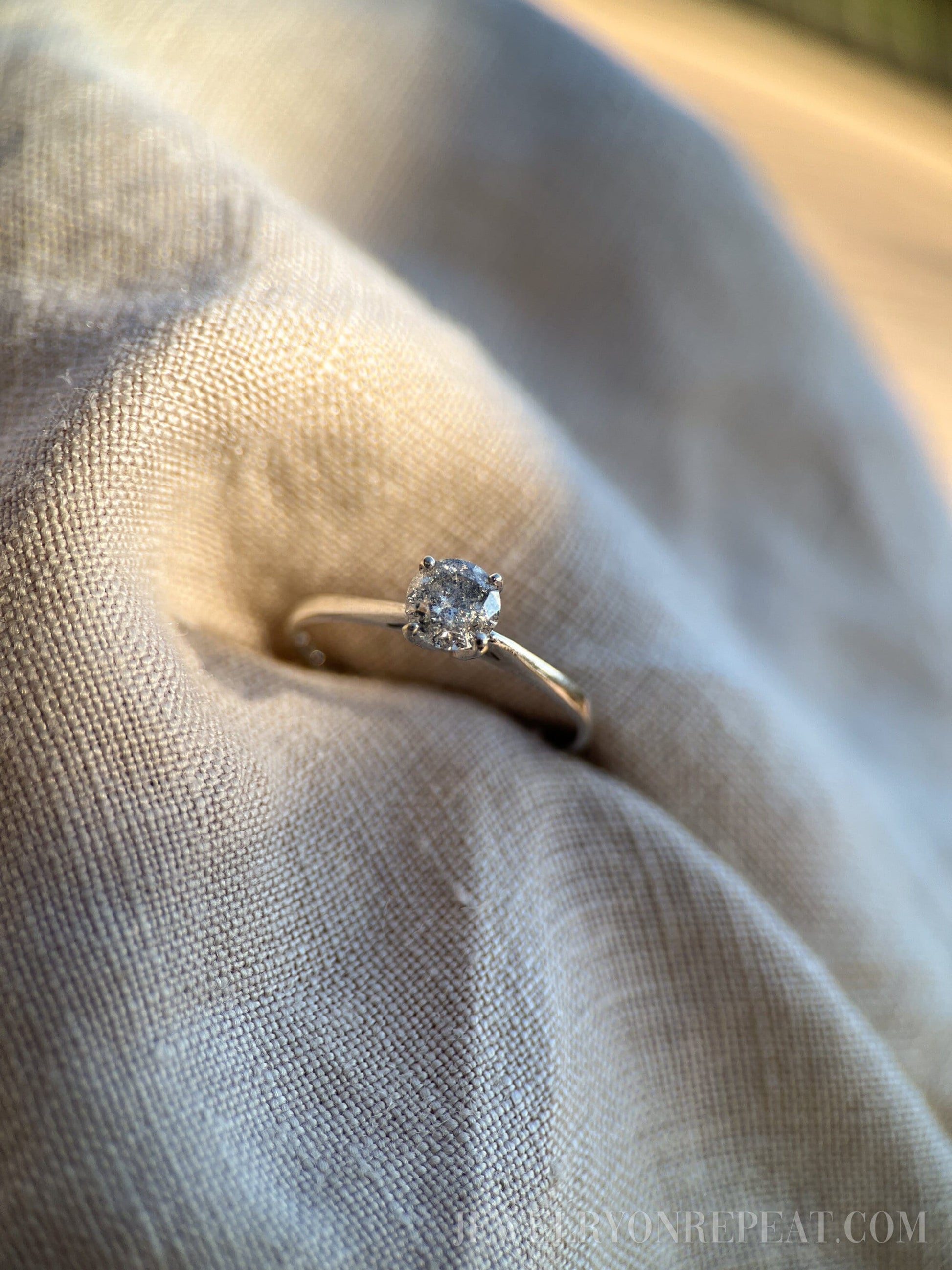 Vintage Natural Diamond Engagement Ring, Round Cut, 10k White Gold, 4-Prong Solitaire Bridal Ring