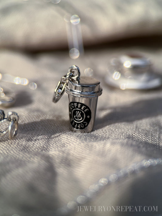Sterling Silver Coffee To-go Cup Charm Pendant, Coffee Themed Minimalist Jewelry, Gift for Her