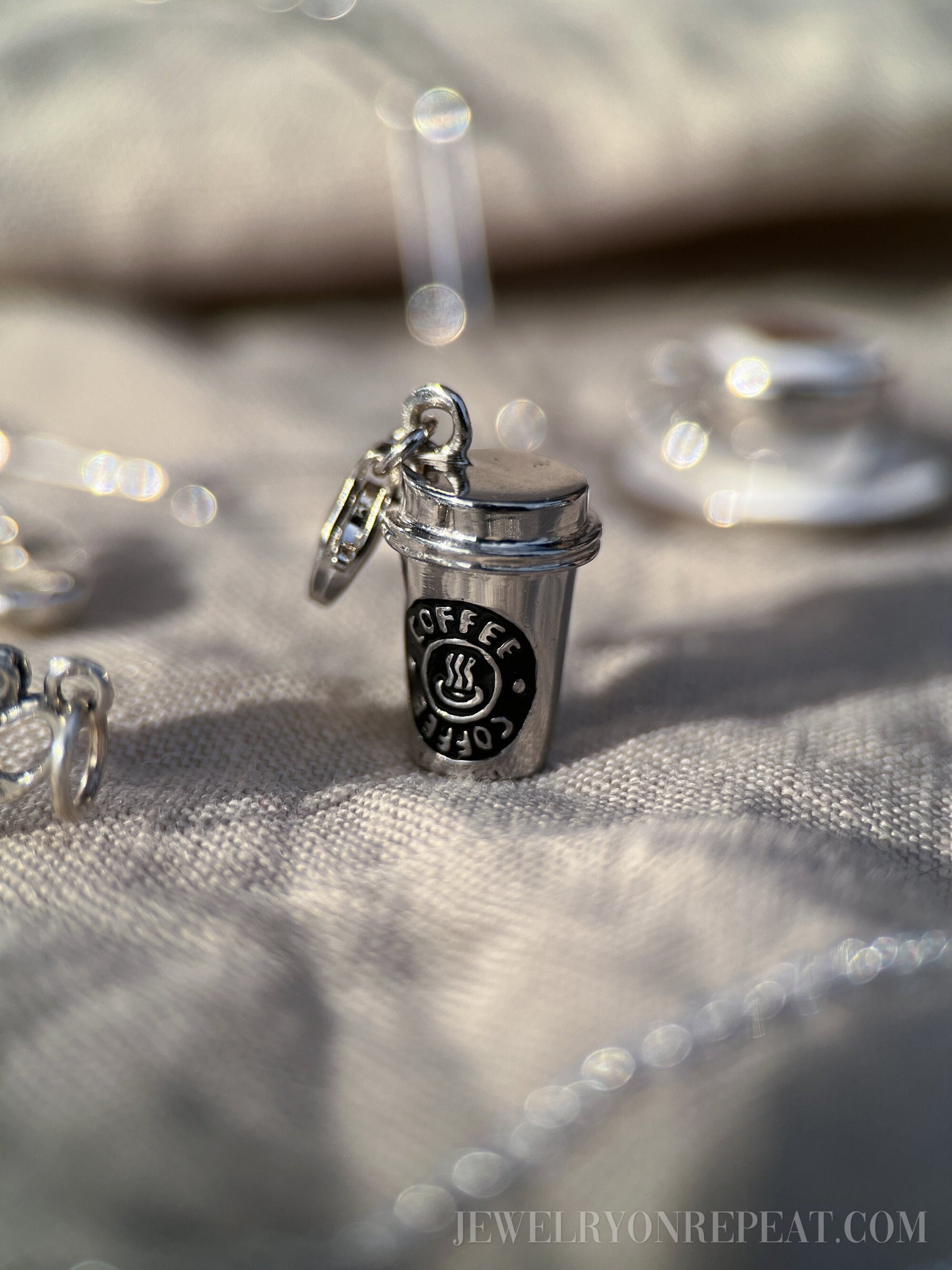 Sterling Silver Coffee To-go Cup Charm Pendant, Coffee Themed Minimalist Jewelry, Gift for Her