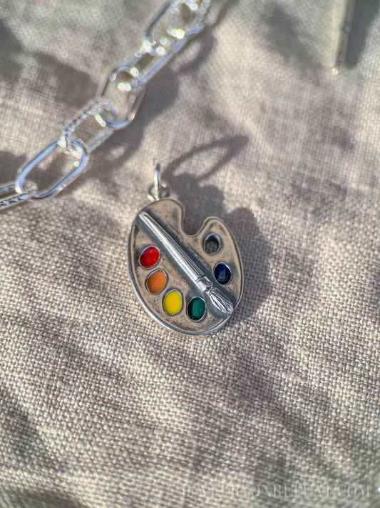Sterling Silver Artist Palette Charm Pendant, Art Themed Minimalist Jewelry, Gift for Her