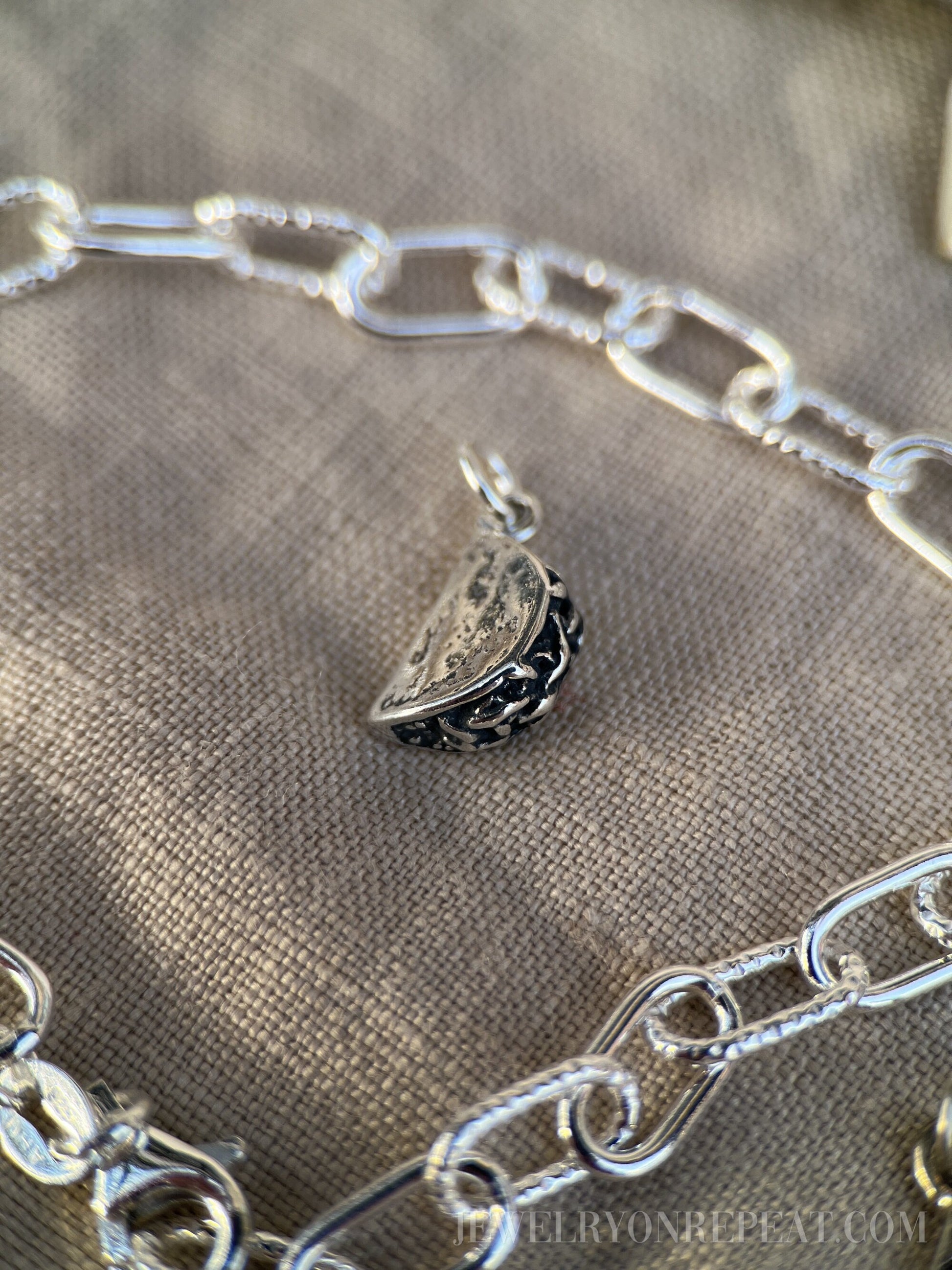 Sterling Silver Taco Charm Pendant, Food Themed Minimalist Jewelry, Gift for Her