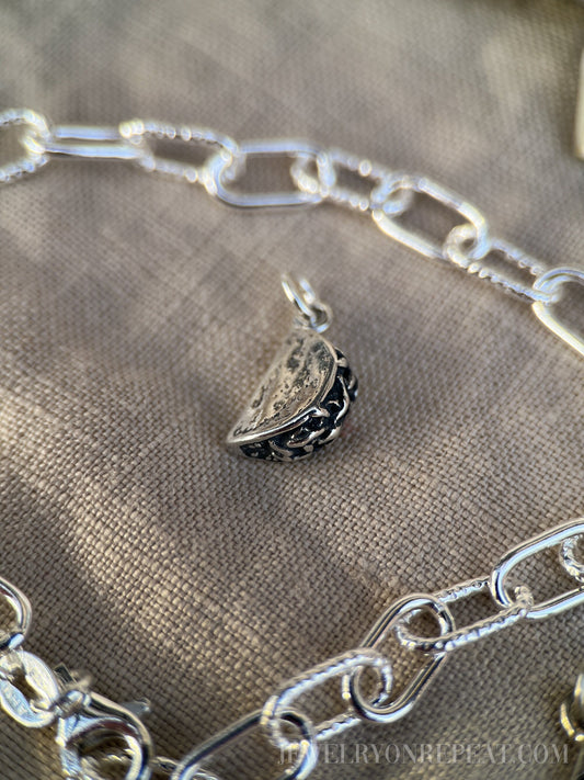 Sterling Silver Taco Charm Pendant, Food Themed Minimalist Jewelry, Gift for Her