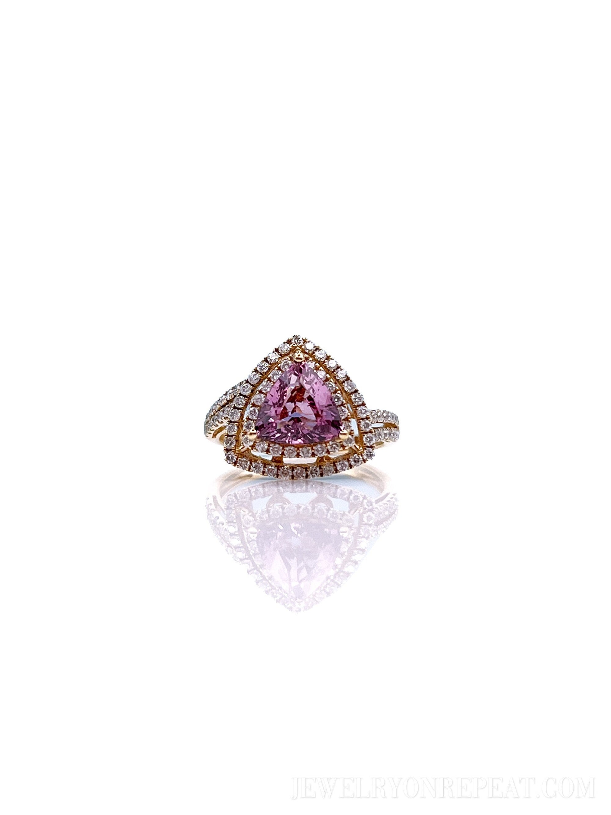 Vintage Rhodolite Garnet and Diamond Halo Engagement Ring, 14k Gold Trillion Bridal Ring