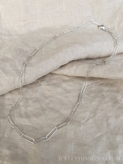 Chain Necklace in Sterling Silver, Paperclip Link, Layering Chain, Charm Accessory