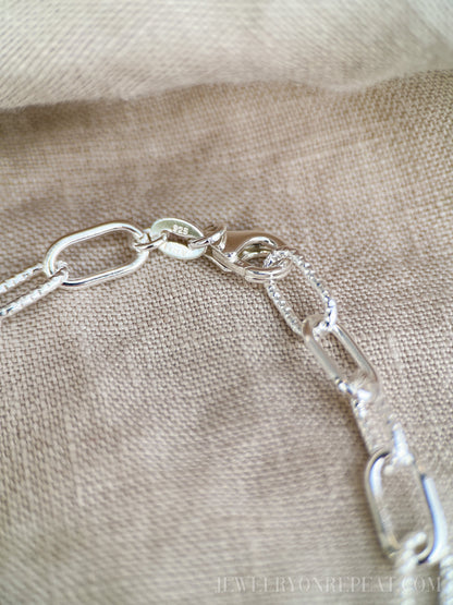 Chain Bracelet in Sterling Silver, Heavy Link Charm Bracelet