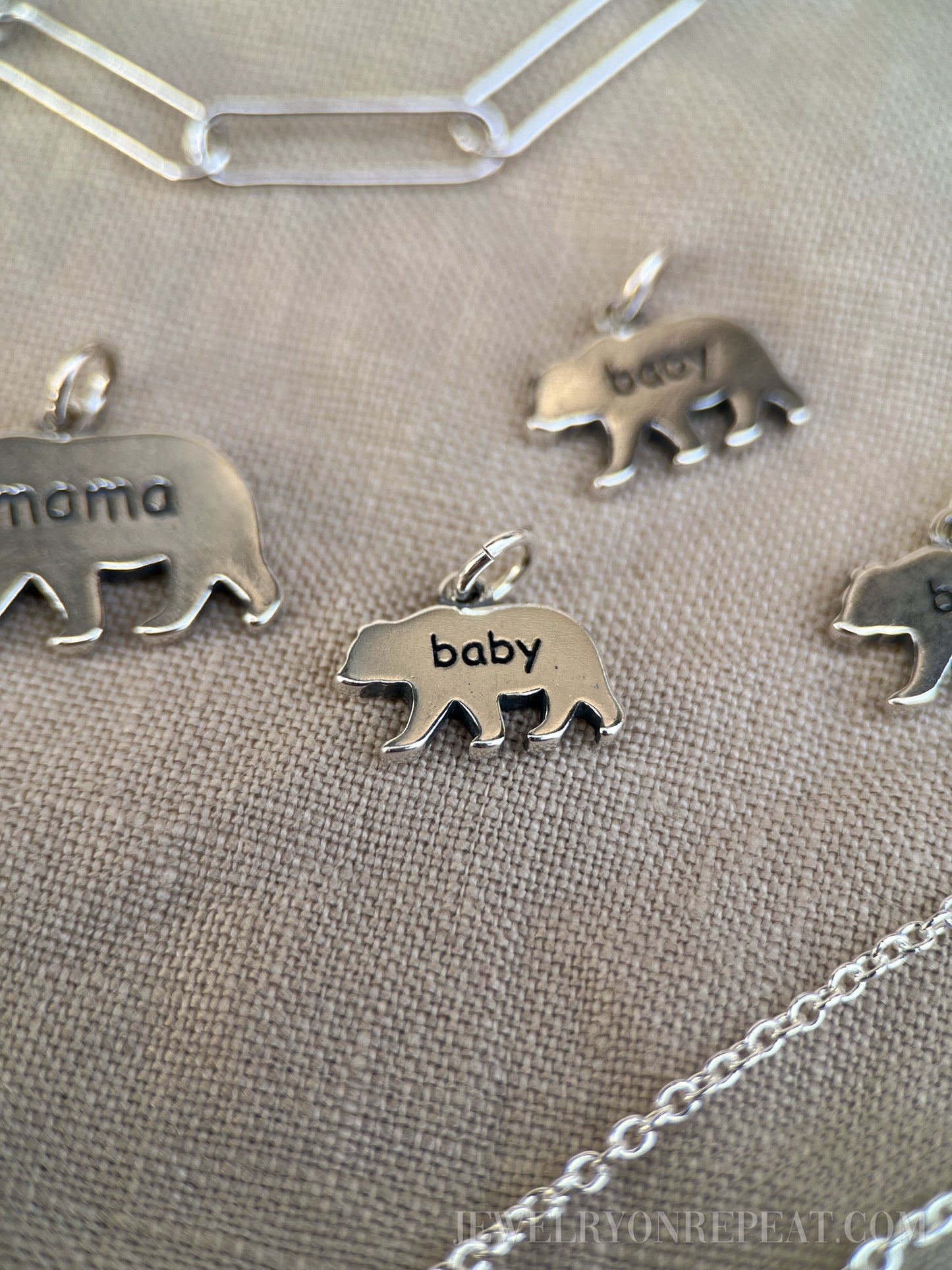 Sterling Silver Mama & Baby Bear Charm Pendants, Mothers Themed Minimalist Jewelry, Gift for Her