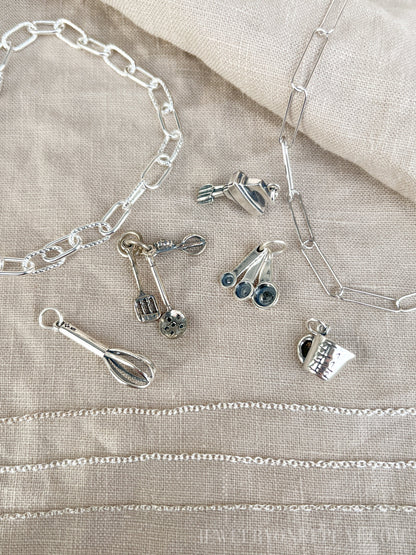 Sterling Silver Cooking Utensils Charm Pendant, Kitchen Themed Minimalist Jewelry, Gift for Her