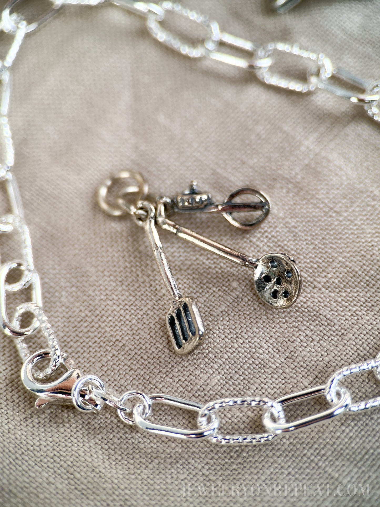 Sterling Silver Cooking Utensils Charm Pendant, Kitchen Themed Minimalist Jewelry, Gift for Her