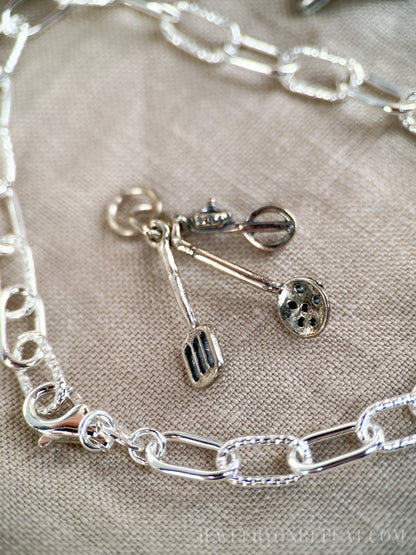 Sterling Silver Cooking Utensils Charm Pendant, Kitchen Themed Minimalist Jewelry, Gift for Her