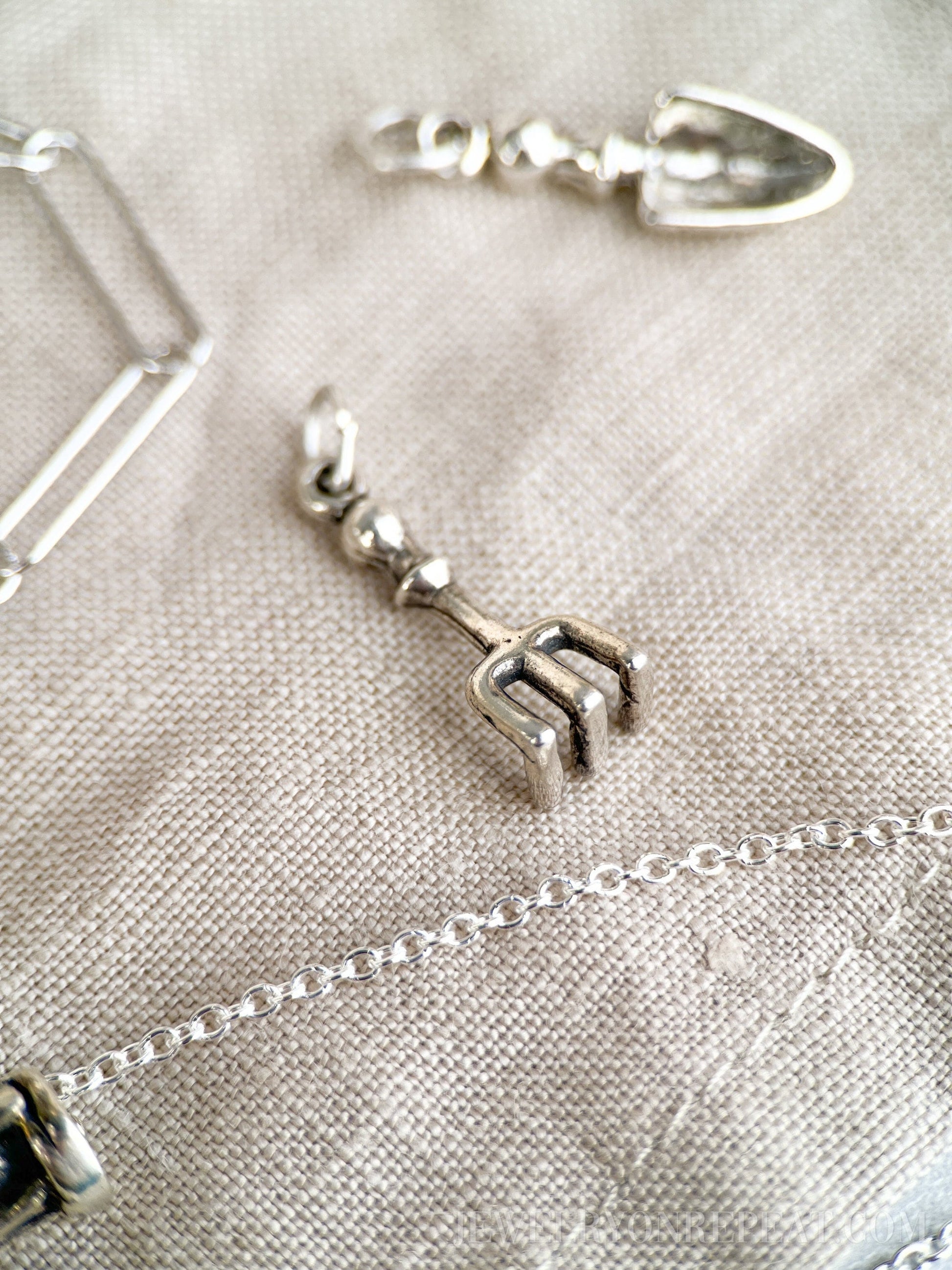 Garden Rake Charm Pendant in Solid Sterling Silver