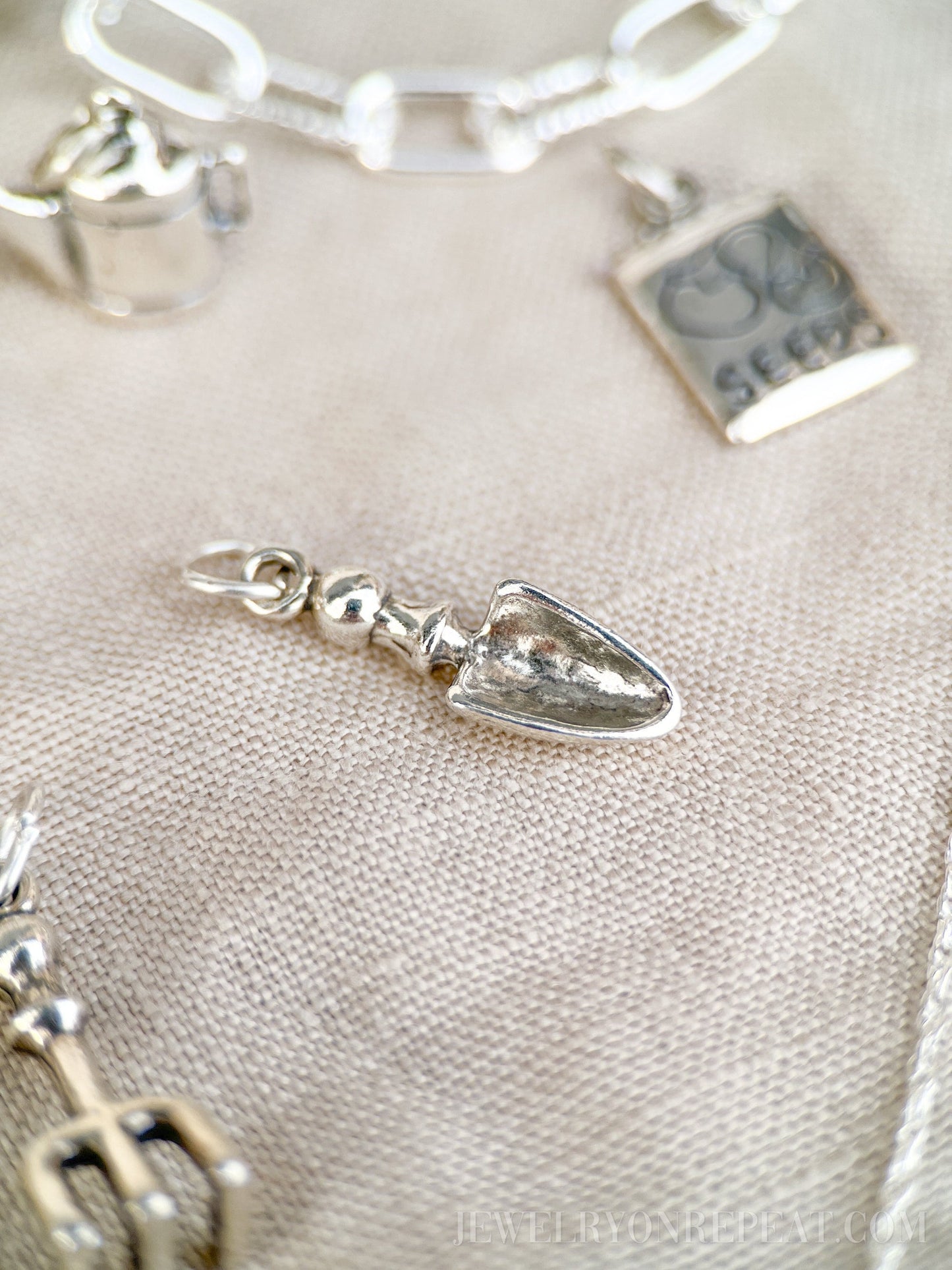 Sterling Silver Hand Trowel Shovel Charm Pendant, Gardening Themed Minimalist Jewelry, Gift for Her