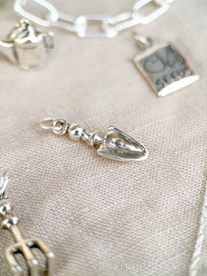 Sterling Silver Hand Trowel Shovel Charm Pendant, Gardening Themed Minimalist Jewelry, Gift for Her