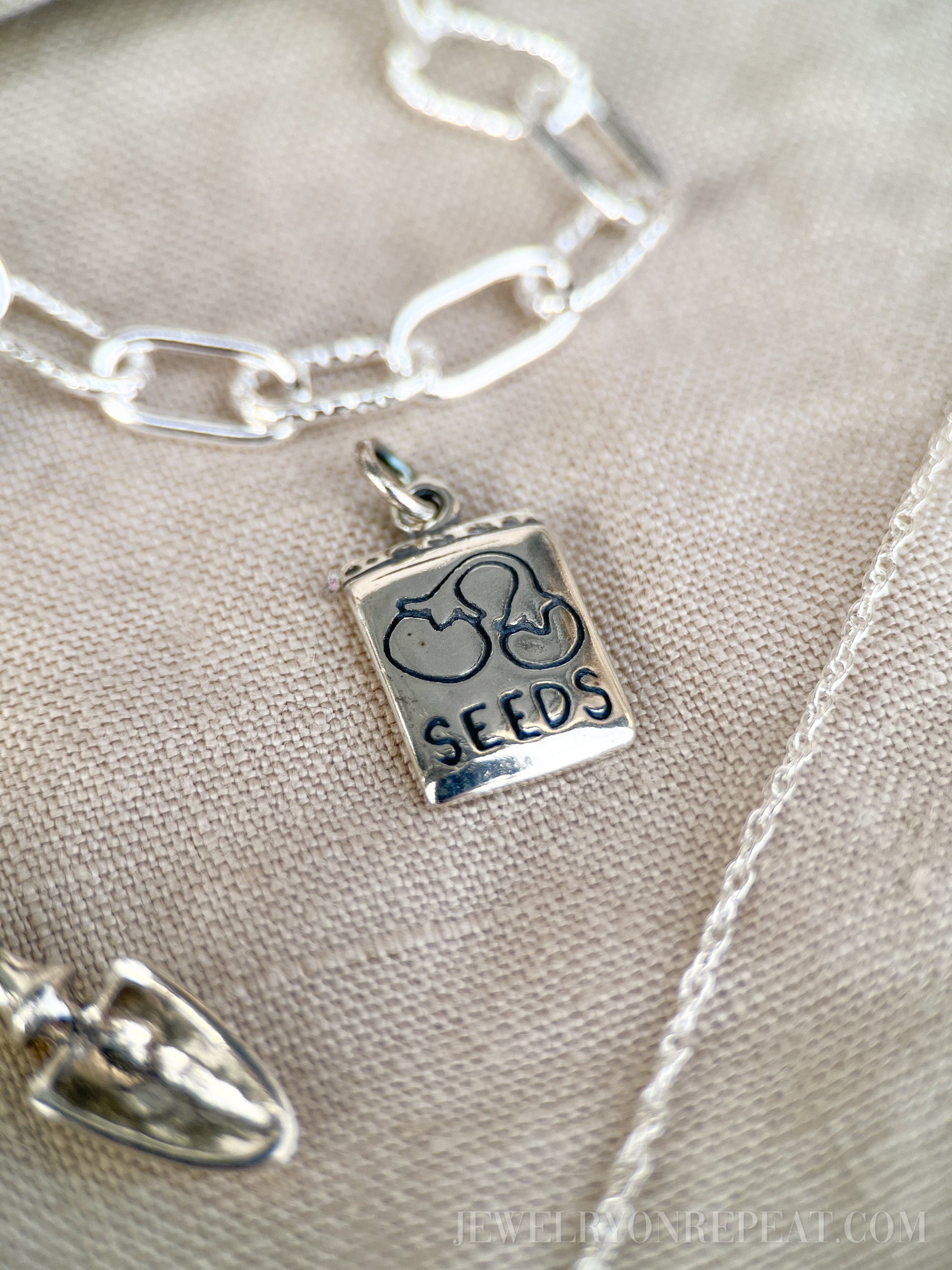 Sterling Silver Seeds Packet Charm Pendant, Gardening Themed Minimalist Jewelry, Gift for Her