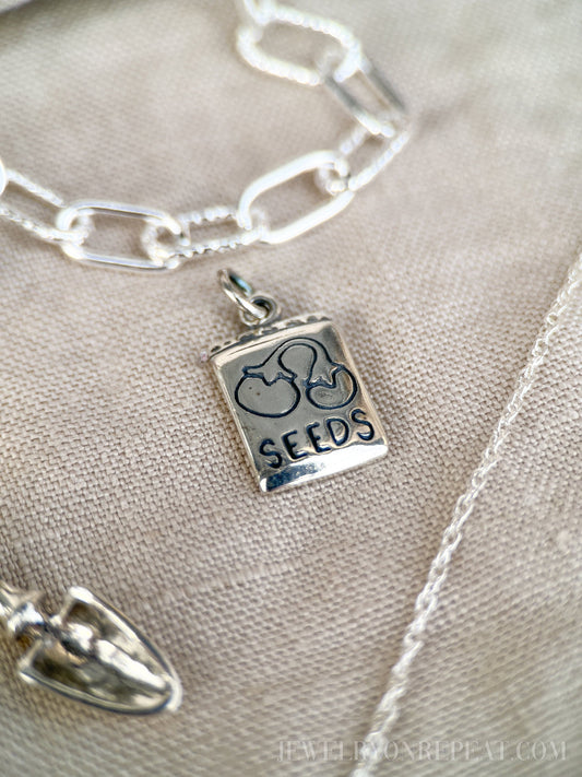 Seeds Packet Charm Pendant in Solid Sterling Silver