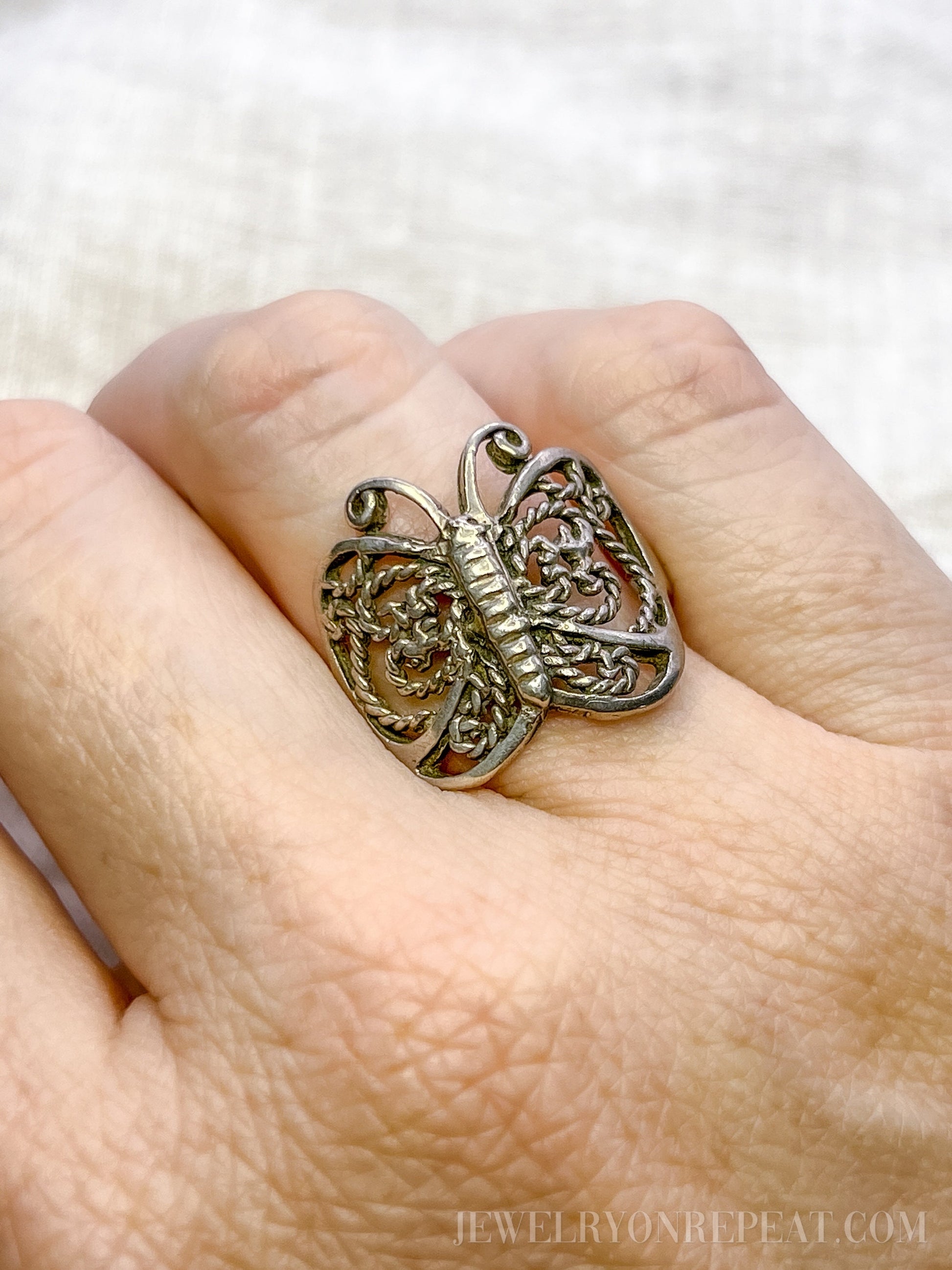 Vintage Filigree Butterfly Ring, Sterling Silver Statement Boho Jewelry