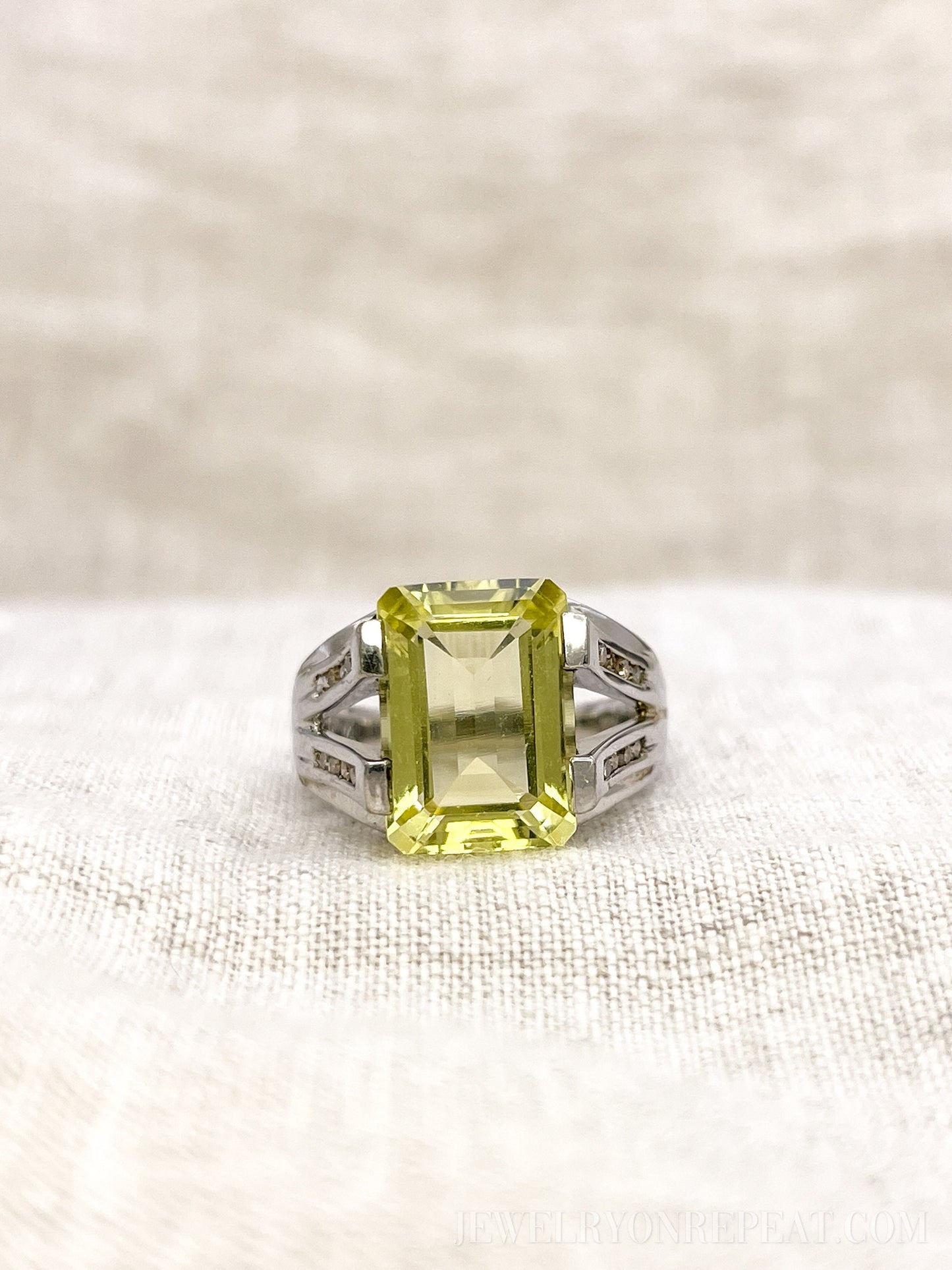Vintage Sterling Silver Rectangle Citrine Cocktail Ring, Artisan Statement Jewelry