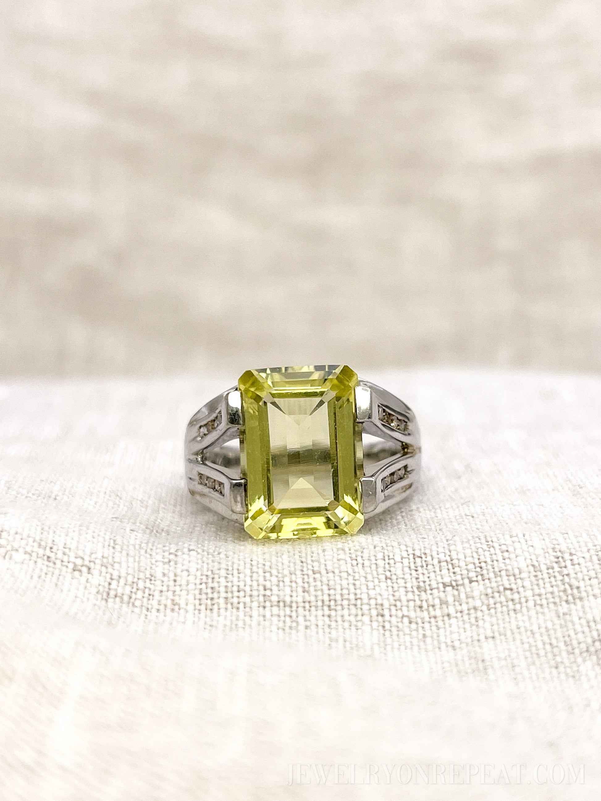 Vintage Sterling Silver Rectangle Citrine Cocktail Ring, Artisan Statement Jewelry