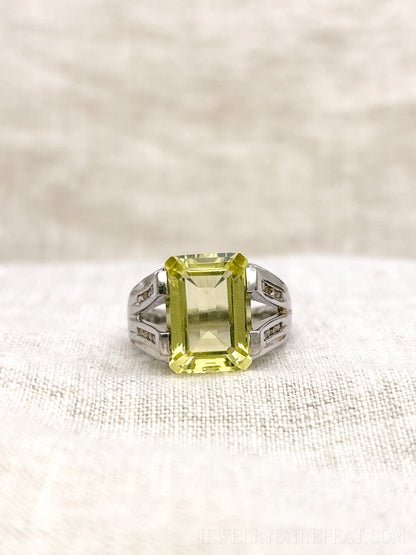 Vintage Sterling Silver Rectangle Citrine Cocktail Ring, Artisan Statement Jewelry
