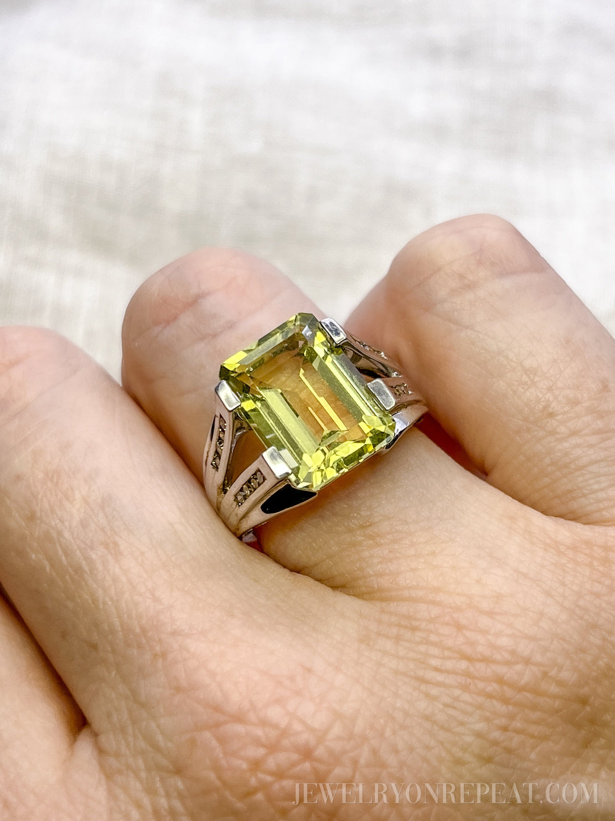 Vintage Sterling Silver Rectangle Citrine Cocktail Ring, Artisan Statement Jewelry