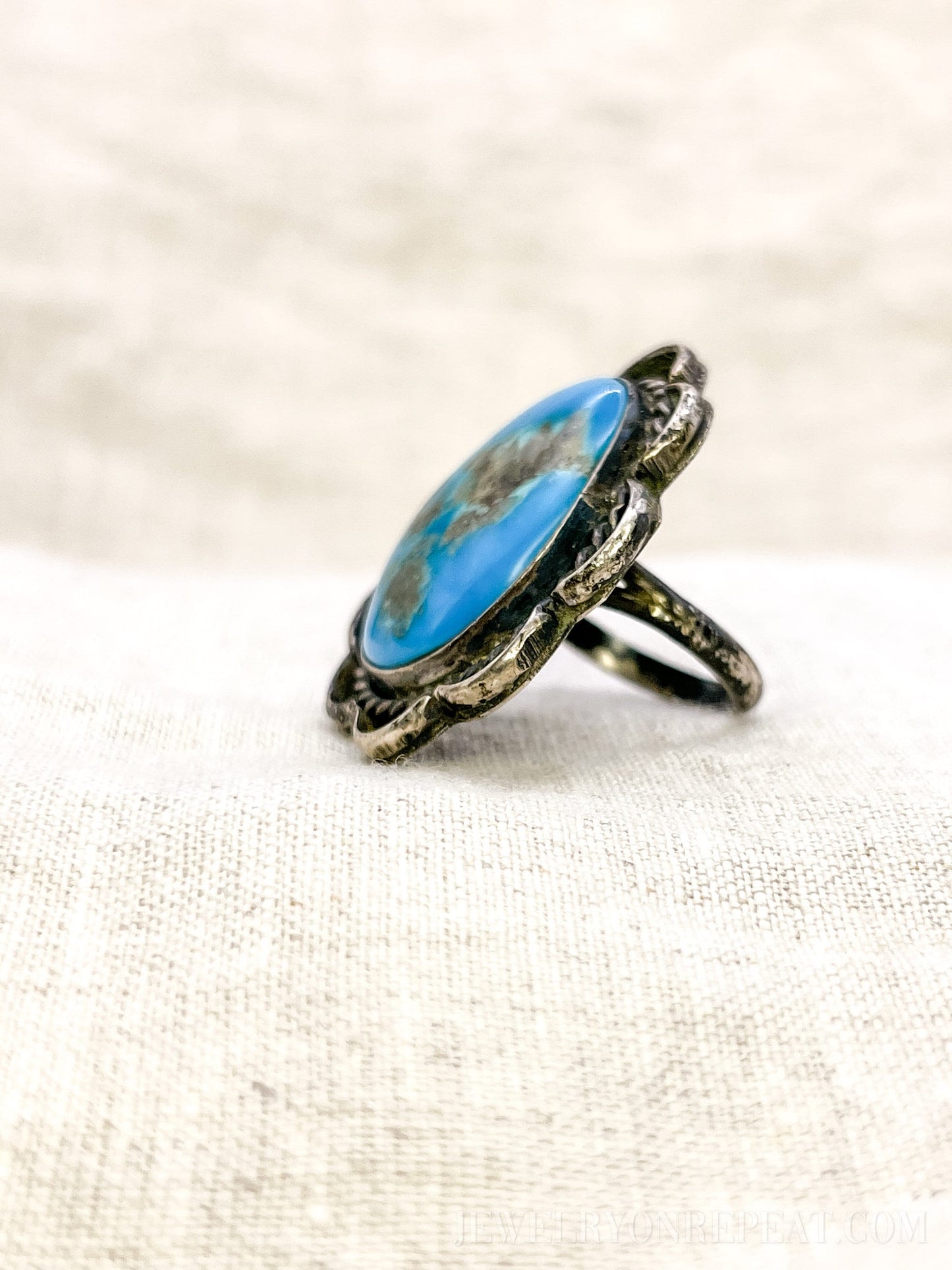 Vintage Turquoise Oval Gemstone Ring in Sterling Silver