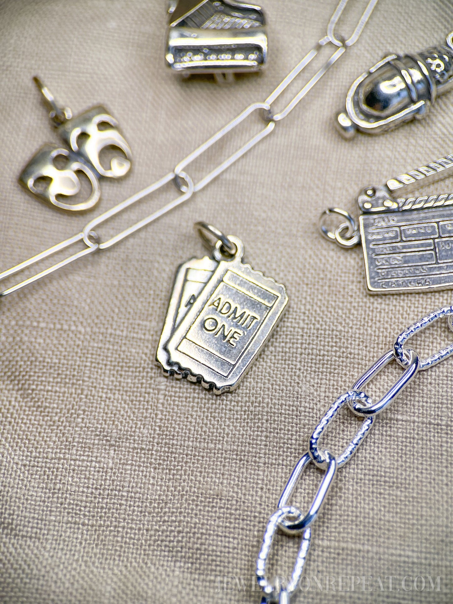 Sterling Silver Tickets Charm Pendant, Concert Event Themed Minimalist Jewelry, Gift for Her