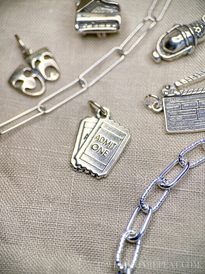Sterling Silver Tickets Charm Pendant, Concert Event Themed Minimalist Jewelry, Gift for Her