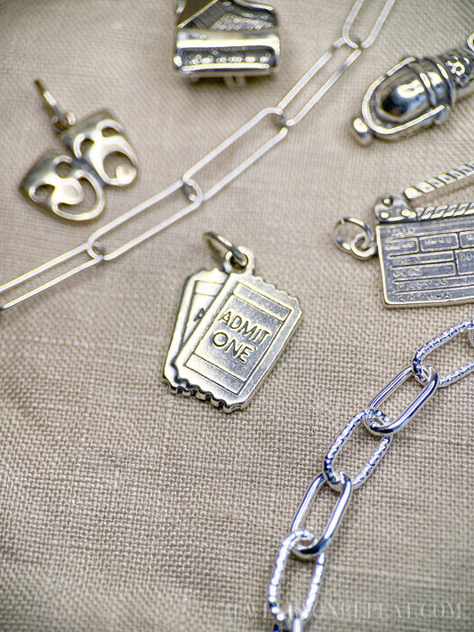 Sterling Silver Tickets Charm Pendant, Concert Event Themed Minimalist Jewelry, Gift for Her