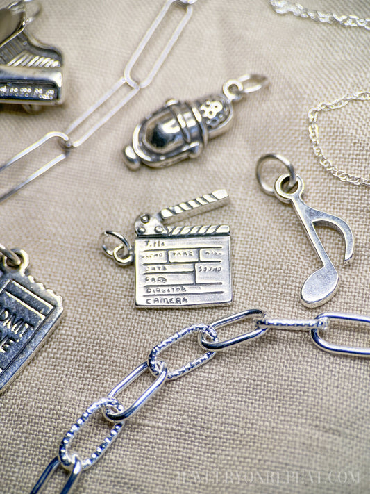 Sterling Silver Clapboard Charm Pendant, Film Movie Themed Minimalist Jewelry, Gift for Her
