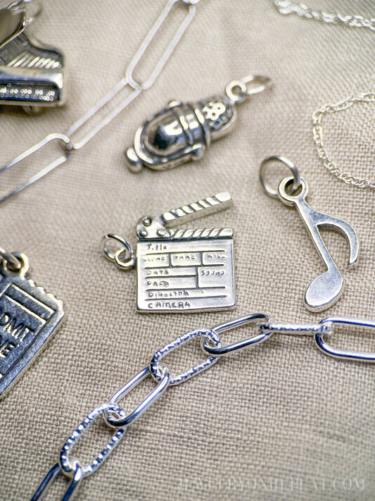 Sterling Silver Clapboard Charm Pendant, Film Movie Themed Minimalist Jewelry, Gift for Her