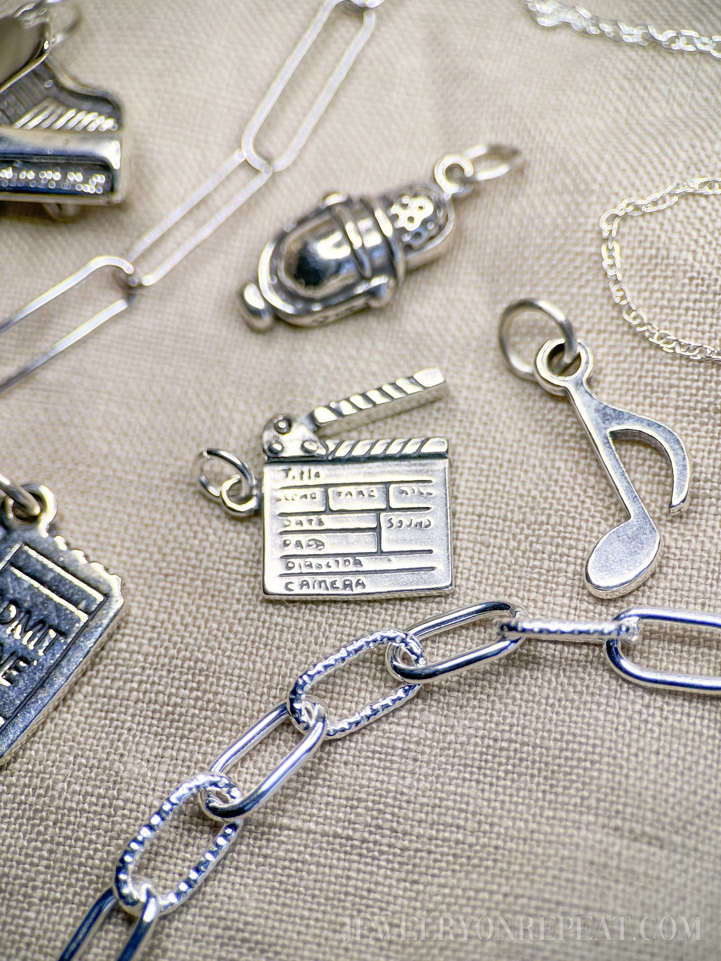 Sterling Silver Clapboard Charm Pendant, Film Movie Themed Minimalist Jewelry, Gift for Her