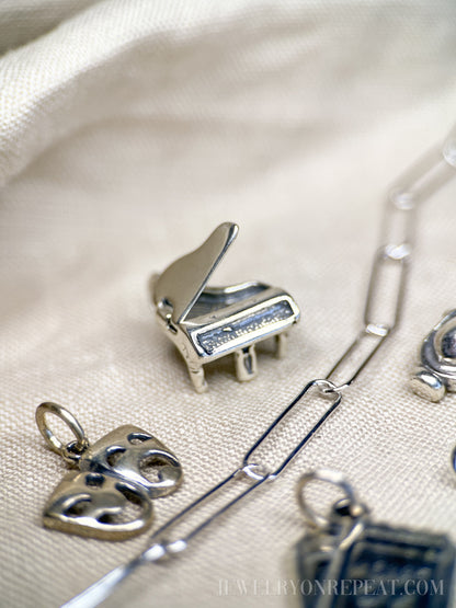 Sterling Silver Piano Charm Pendant, Music Themed Minimalist Jewelry, Gift for Her