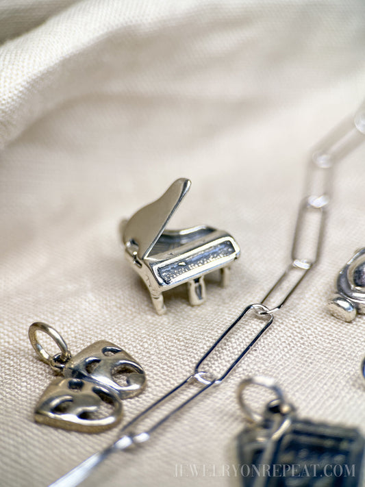 Sterling Silver Piano Charm Pendant, Music Themed Minimalist Jewelry, Gift for Her
