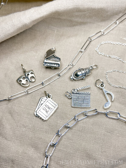 Sterling Silver Comedy Tragedy Mask Charm Pendant, Theatre Themed Minimalist Jewelry, Gift for Her