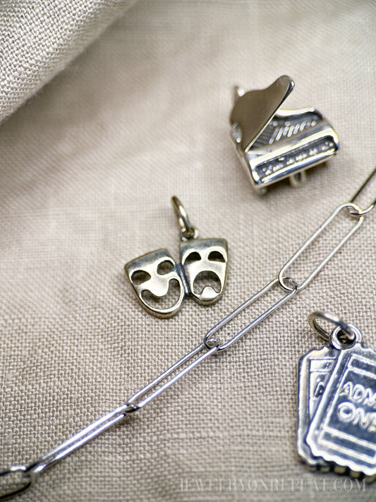 Sterling Silver Comedy Tragedy Mask Charm Pendant, Theatre Themed Minimalist Jewelry, Gift for Her