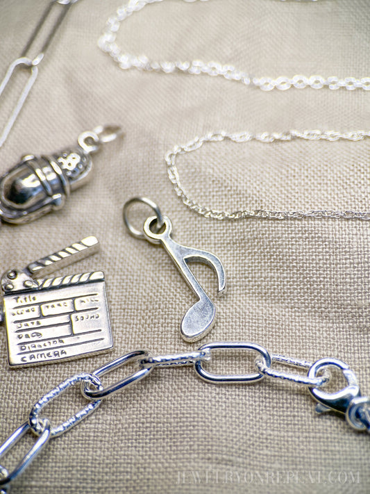 Sterling Silver Music Note Charm Pendant, Music Themed Minimalist Jewelry, Gift for Her