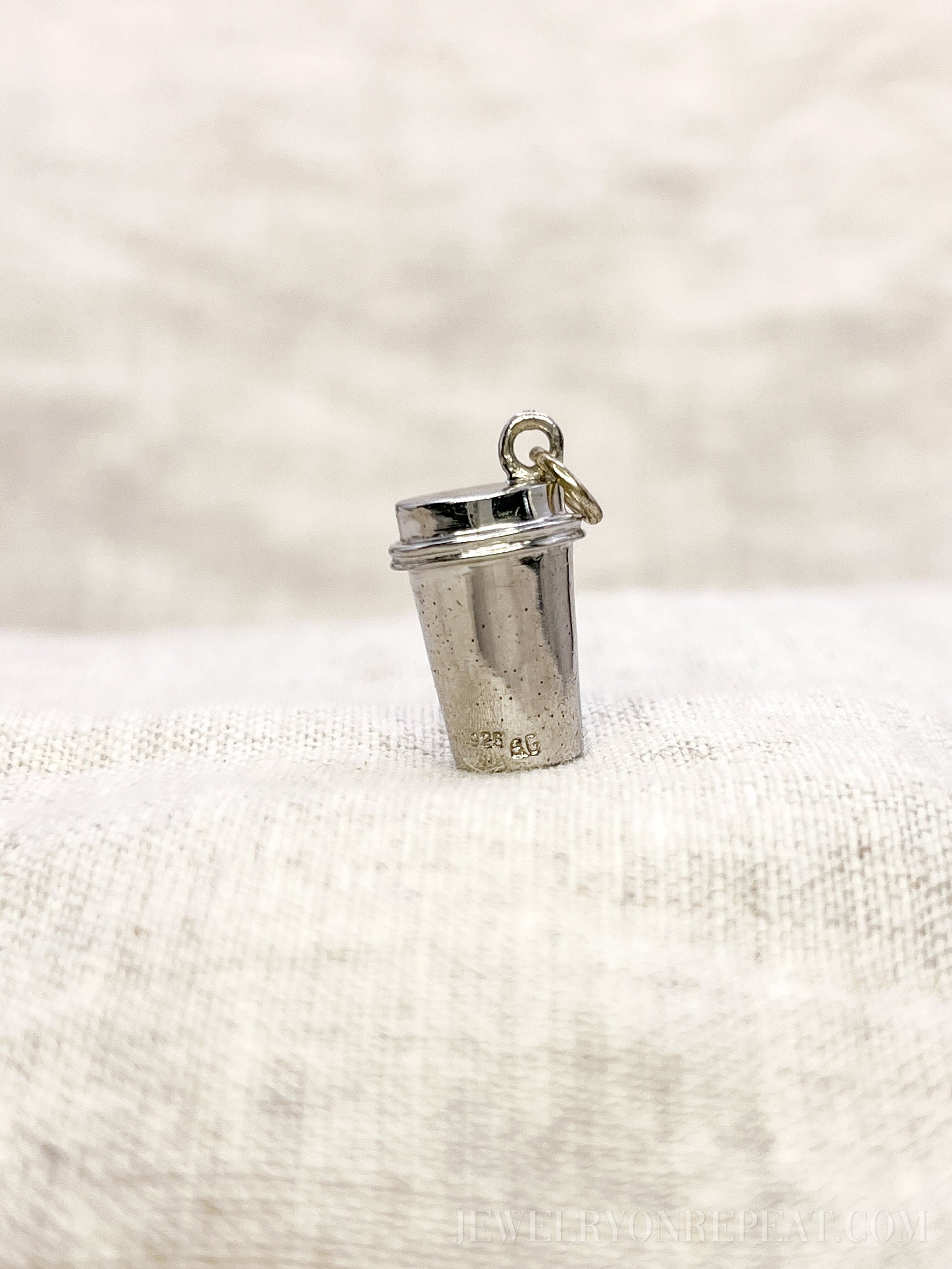 Coffee To-Go Cup Charm Pendant in Solid Sterling Silver