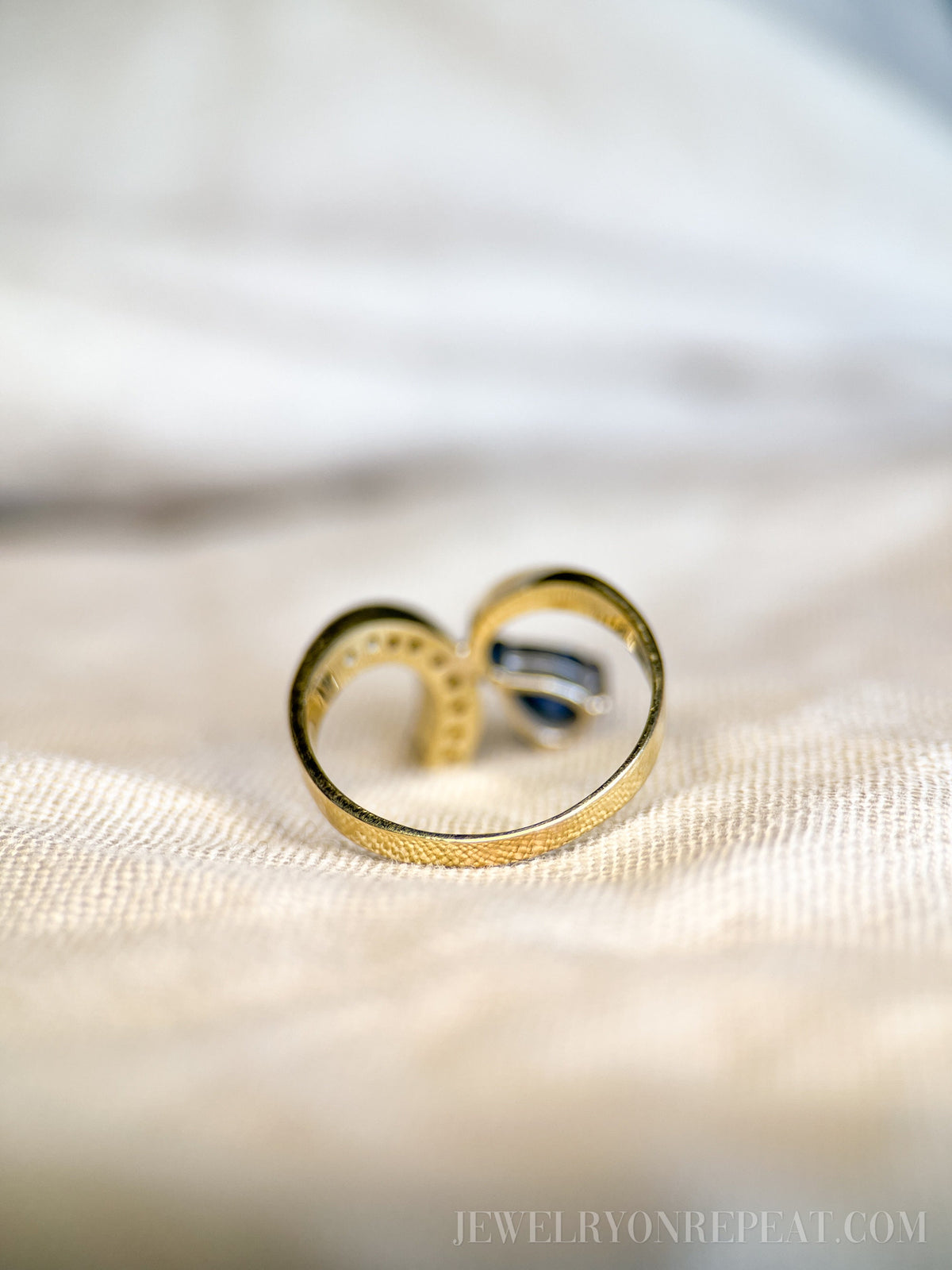 Vintage Sapphire and Diamond Ring, 14k Gold, Asymmetrical Pear Toi et Moi, 1970s Jewelry