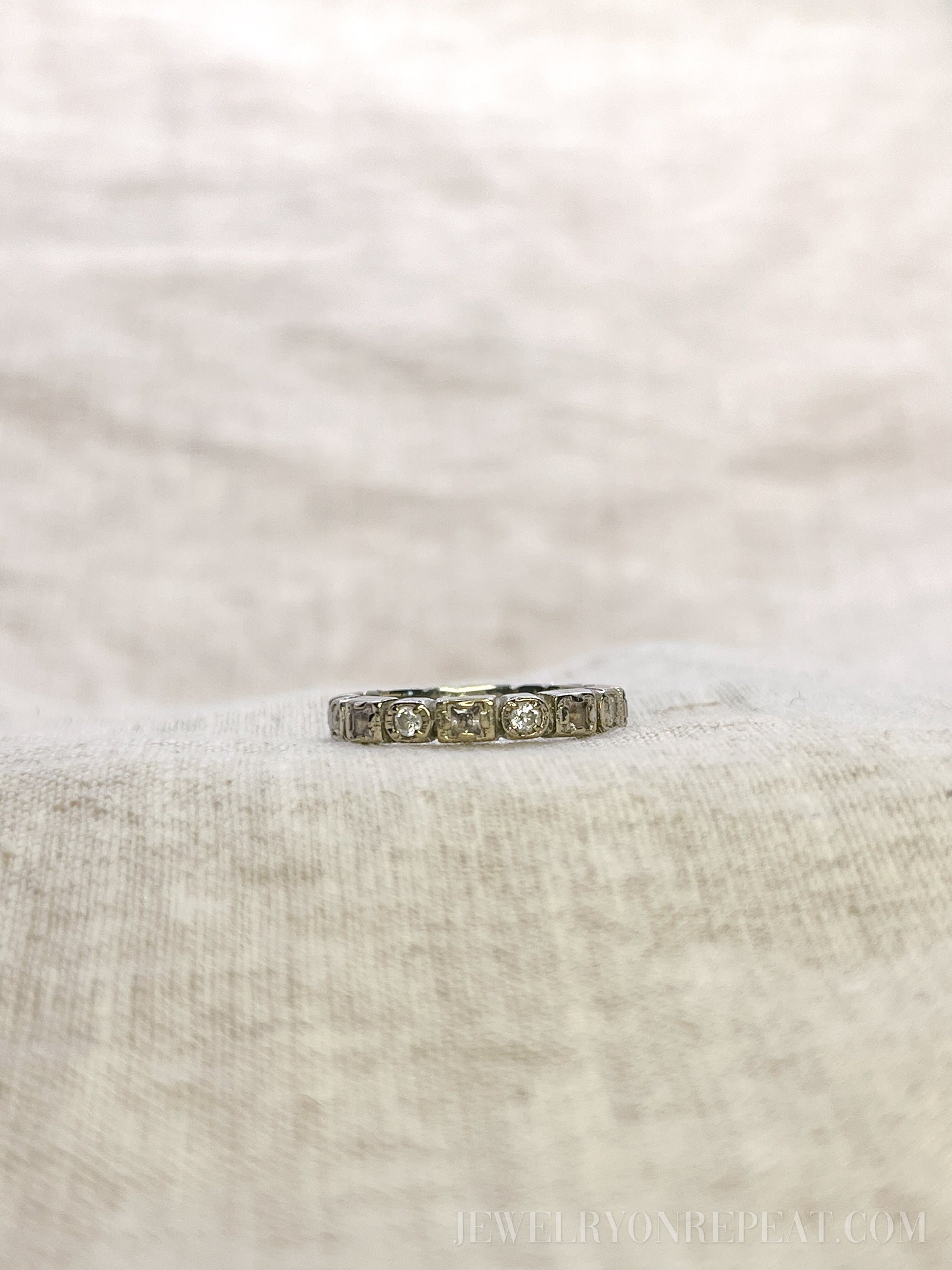 Vintage Sapphire Eternity Band in 10k White Gold