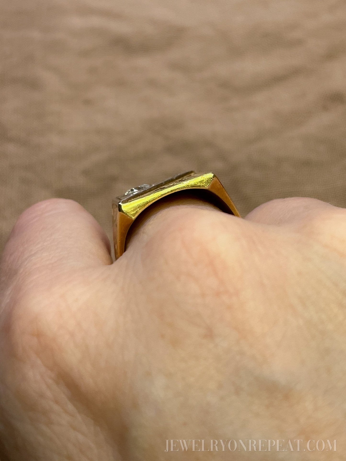 Vintage 1970s Filigree "T" Diamond Signet Ring in 18k Gold