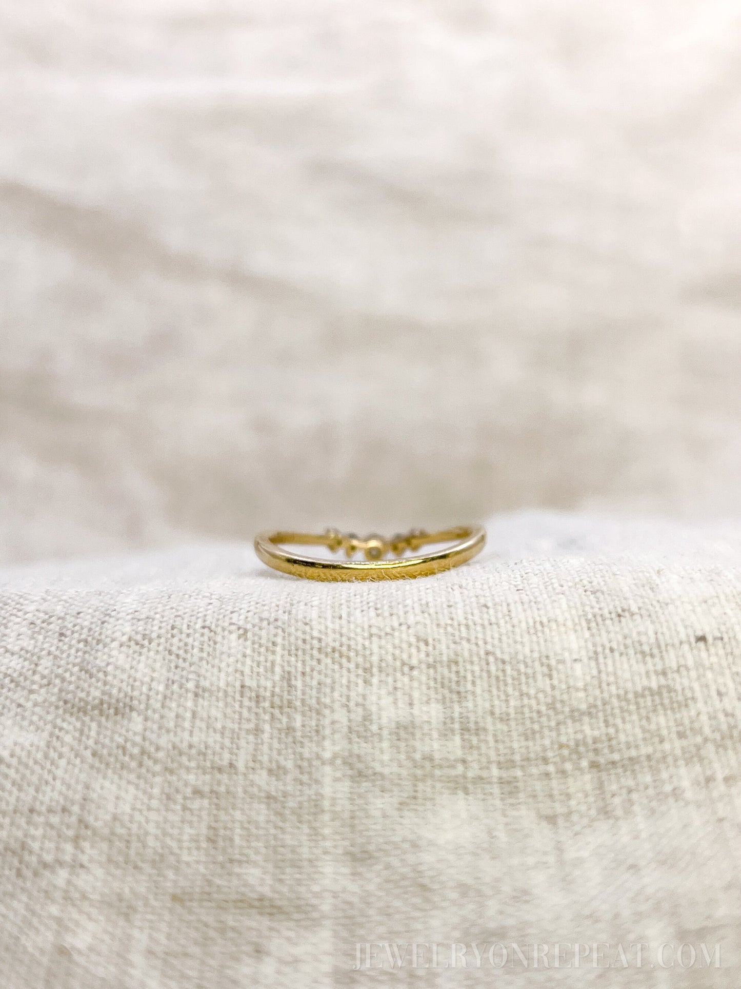 Vintage 1990s Diamond & Sapphire Ring, 14k Gold Curved Chevron Wedding Band • One-of-a-kind Jewelry