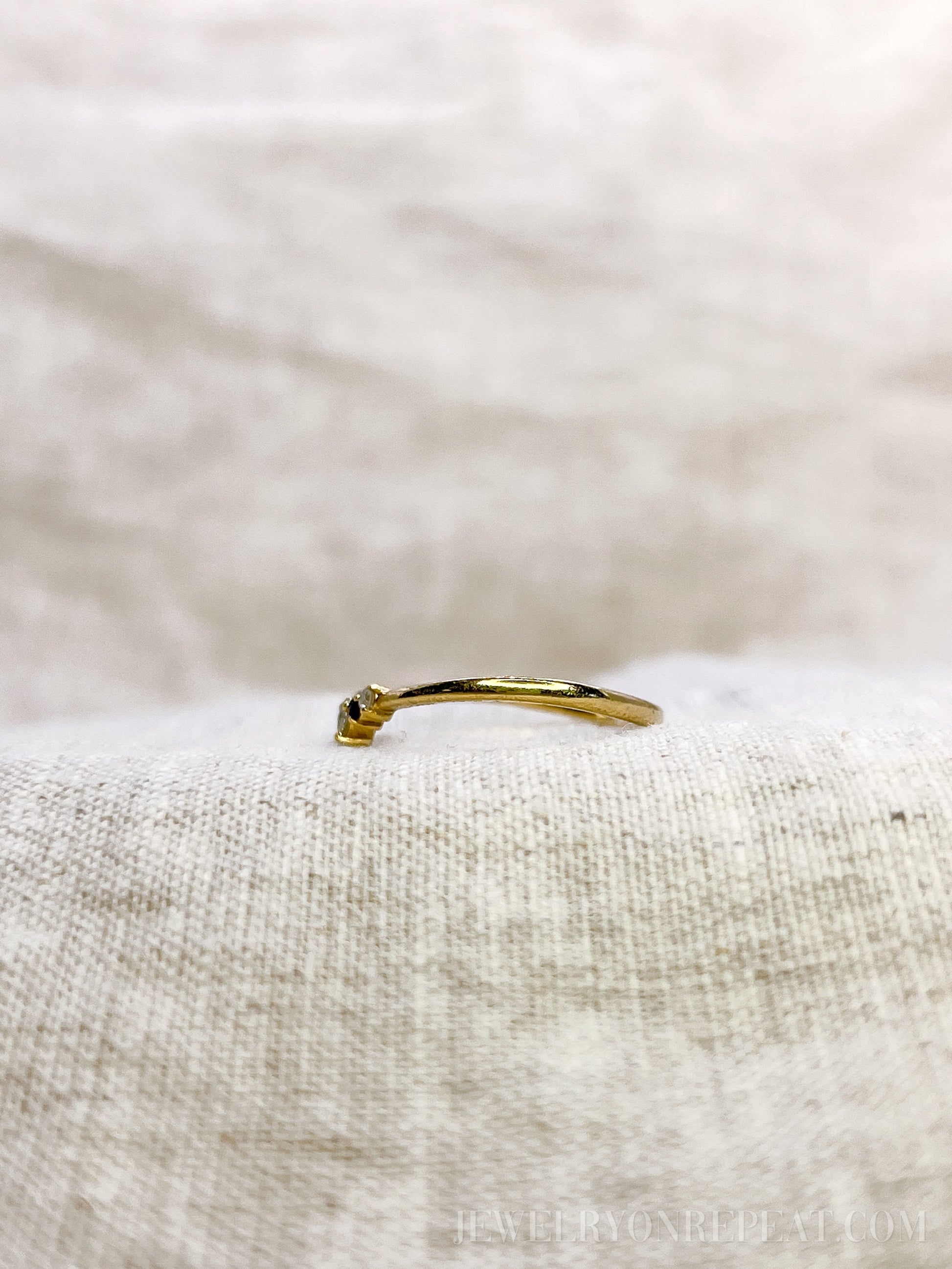 Vintage 1990s Diamond & Sapphire Ring, 14k Gold Curved Chevron Wedding Band • One-of-a-kind Jewelry