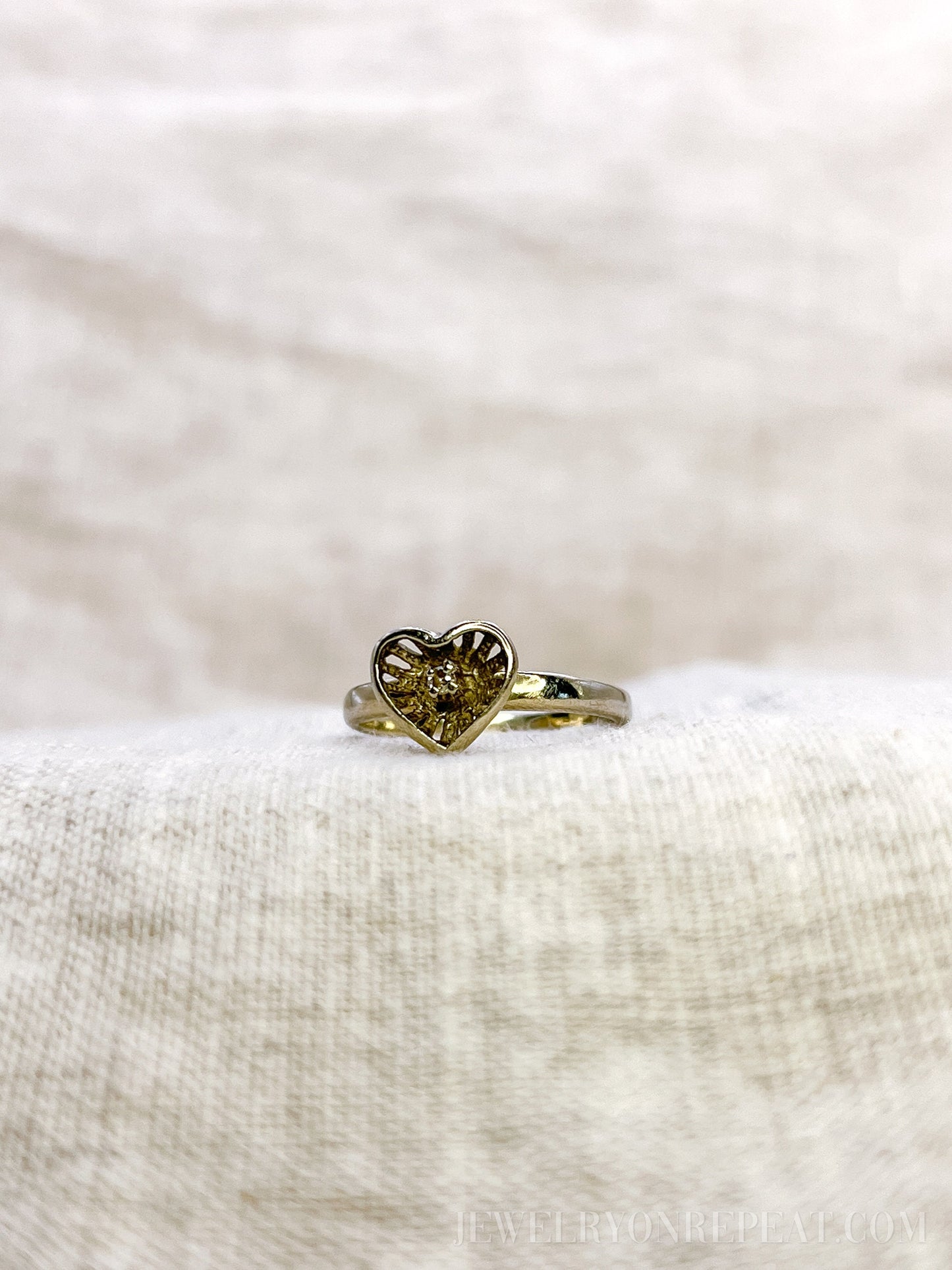 Vintage Heart Shaped Diamond Ring in 14k White Gold