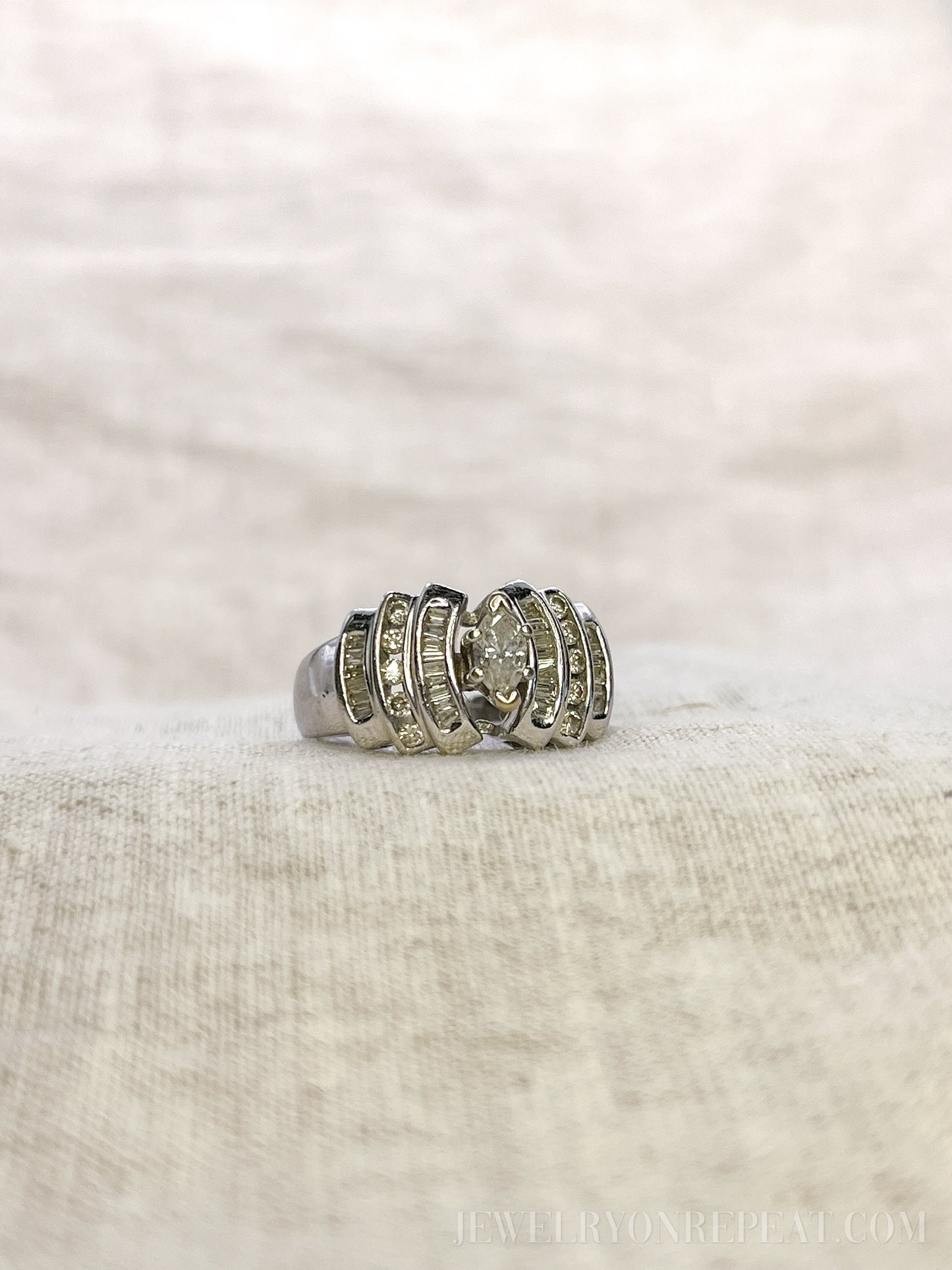 Vintage 1980s Marquise Diamond Engagement Ring, 14k White Gold