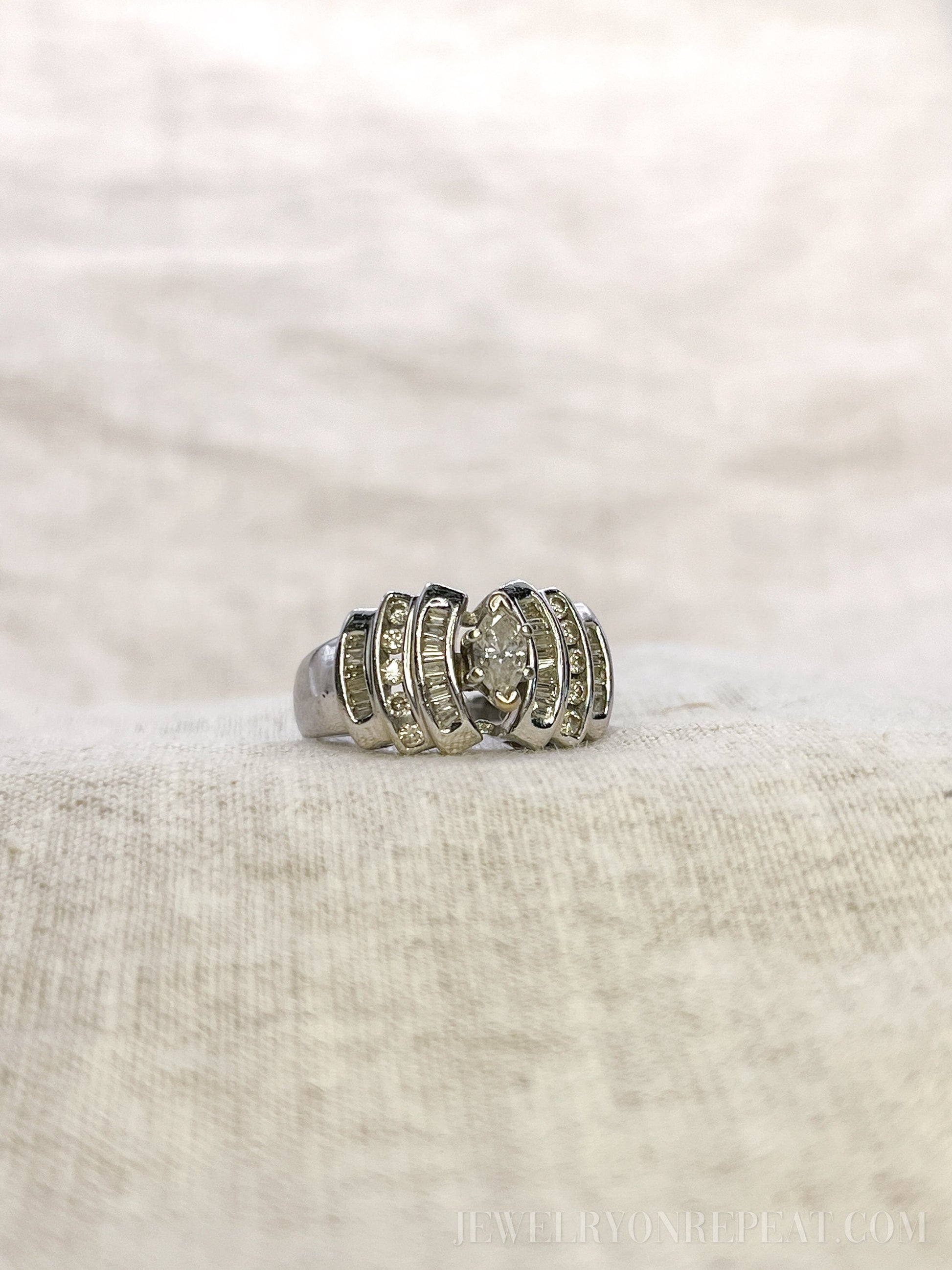 Vintage 1980s Marquise Diamond Engagement Ring, 14k White Gold